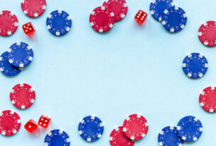 Poker gambling chips. Red and blue chips for casino games.